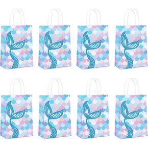 Zanceamy 20 PCS Mermaid Party Favor Acags - Tail Candy Treat and Paper Birthday President Facts with Handles for Kids Birthday Birthday Party Supplies (Blue)