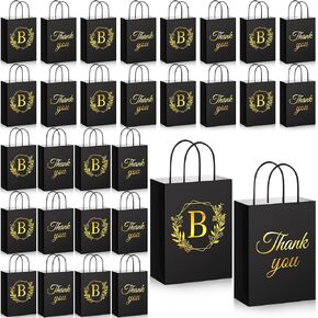 Zhanmai 30 pack inition A-Z Letter Small Thank You Paper Gift Bags Bags with Healthing for Guest Wedder Bridal Dame Business Gift for Women Mom Mothers Friends Bridesmaids (Letter B)