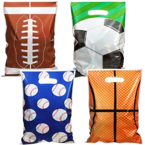 80pcs Sports Party Party Forme حقائب - 4 حقائب علاجية لكرة القدم وأحداث كرة السلة - أكياس كرة قدم جيدة مع مقابض للحلوى والهدايا ولوازم الحفلات - مثالية لعشاق عيد الميلاد والرياضة