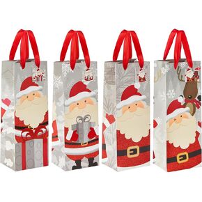 Juvale Santa Claus Christmas Wine Gift Bags with Ribbon Handles (5 x 13.5 x 4 Inch) 12 Pack