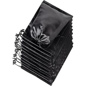 Satin Bags with Drawstring for Lingerie, Jewelry, Gifts, Party Favors, Candy, Goodies or Wedding Presents (7 x 9 inch - 12 pack, Black)