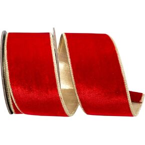 Reliant Ribbon Velvet Touch Deluxe Metallic Dupioni مدعوم السلكية ، الأحمر/الذهب ، 2-1/2 بوصة ، 5 ياردات