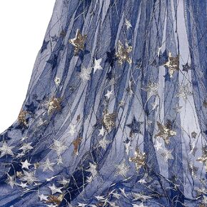 Mayjoydiy 1.1yards Navy Blue Star Mesh Tulle Fabric - 65.4inch الترتر على نطاق واسع النجوم الفوار Tulle Mesh Fabric لتنورة Tutu وملابس وديكور المنزل