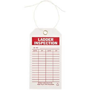 Brady 86665 3" Width x 5-3/4" Height B-853 Cardstock, Red on White Ladder Tag, Header "Ladder Inspection", Pack of 100