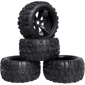 Pre-Glued 17mm Hex RC Wheels and Tires for 1/8 Scale RC Monster Truck Compatible with Traxxas E-Revo T-Maxx Redcat Kaiju Arrma Kraton, 4-Pack