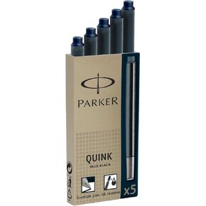 خرطوشة إعادة ملء حبر Parker Quink لأقلام النافورة ، الحبر الأزرق/الأسود ، 2 × حزمة/5