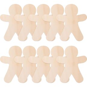 10pcs Unfinished Wooden Gingerbread Man Cutouts Wood Slices Painting Slice Crafts for DIY Crafts Ornaments, 3.94 X 4.72 Inches