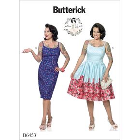 أنماط Butterick B6453 E5 Misses 'Princess Seam Dresses مع تنورة مستقيمة أو مجمعة من Gertie ، الحجم (14-16-18-20-22) 6453