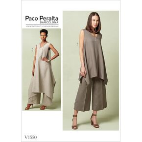 Vogue Patterns V1550 يغيب عن تونك السحب مع تنحنح غير متساوٍ ونمط سروال عريض الساق ، الحجم A5 (6-8-10-12-14)