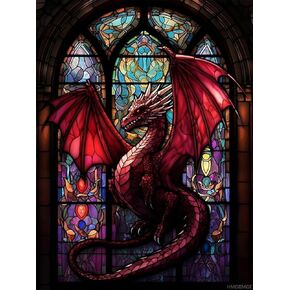 زجاج ماس ماس من الزجاج الأحمر ، مجموعات الطلاء Dragon Diamond ، مجموعات طلاء Diy Diy 5D Diy للبالغين من الماس ، لغرفة المنزل ديكور جدار هدية 12x16 بوصة