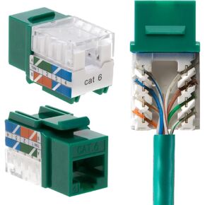 سي سي تي في - 4ليس مقبس حائط RJ45 CAT6 كيستون ايثرنت يثبت على الحائط بزاوية 45 درجة (نهاية اسهل من 90 درجة)، لون اخضر، عبوة من 50 قطعة