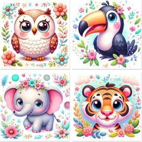 Zythron 4 Pack Paint by Numbers for Kids-Animal Paint حسب الرقم للأطفال الذين تتراوح أعمارهم بين 4-8 مبتدئين أرقام الطلاء الأكريليك سهلة القماش الفنية من 8 إلى 12