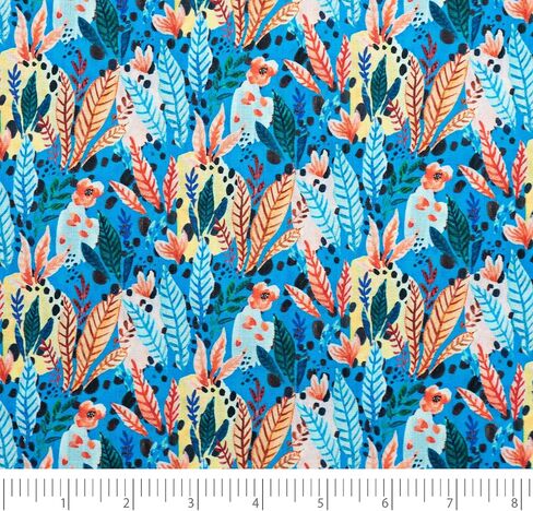 Stitch & Sparkle, Lightweight Fabrics, 100% Cotton, Voile & Lawn, Jungle Leafs Blue, Cut by The Yard, 54 Inches in Kuwait