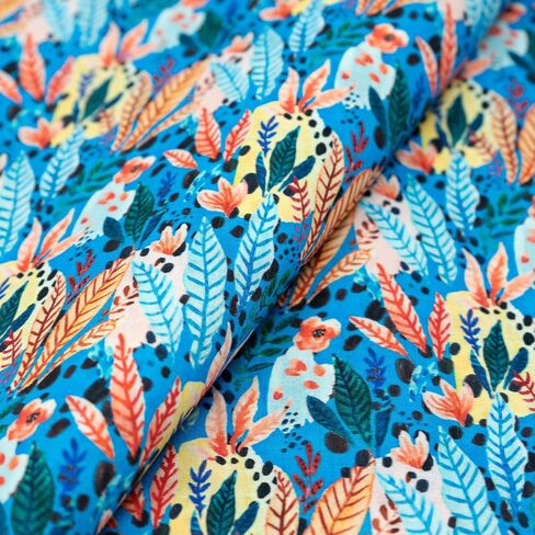 Stitch & Sparkle, Lightweight Fabrics, 100% Cotton, Voile & Lawn, Jungle Leafs Blue, Cut by The Yard, 54 Inches in Kuwait
