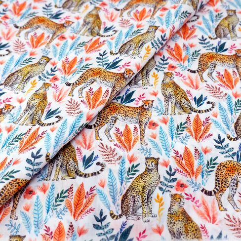 Stitch & Sparkle, Lightweight Fabrics, 100% Cotton, Voile & Lawn, Jungle Leafs Blue, Cut by The Yard, 54 Inches in Kuwait