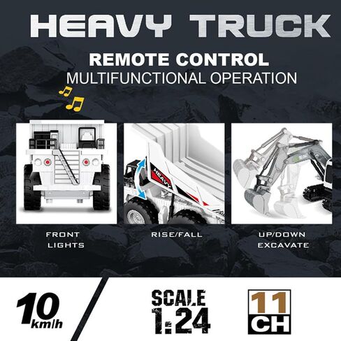 Remote Control Dump Truck, 2.4Ghz 11 Channel Construction Vehicle Toy with Lights Music, Electric Truck Toys for Kids Birthday Gift Ages 3+ in Saudi Arabia