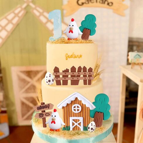 Chicken Birthday Cake Topper Farm Animal Cake Decoration Chicken Cake Topper for Farm Animal Baby Shower Birthday Party Decorations Farm Cake Toppers in Saudi Arabia