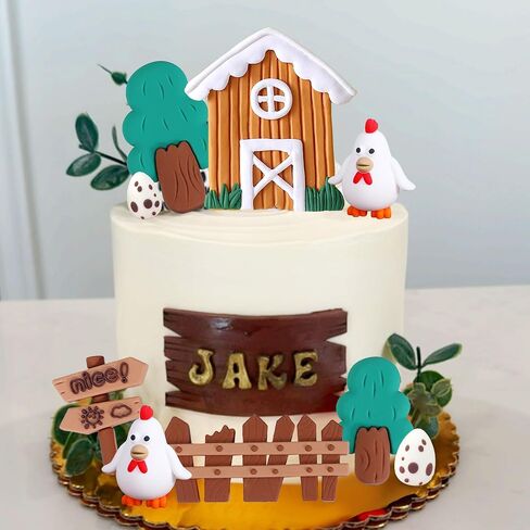 Chicken Birthday Cake Topper Farm Animal Cake Decoration Chicken Cake Topper for Farm Animal Baby Shower Birthday Party Decorations Farm Cake Toppers in Saudi Arabia