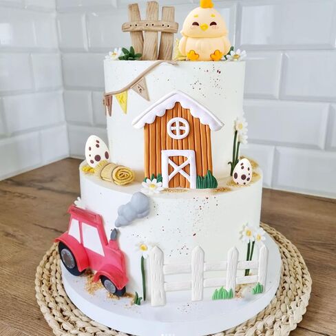 Chicken Birthday Cake Topper Farm Animal Cake Decoration Chicken Cake Topper for Farm Animal Baby Shower Birthday Party Decorations Farm Cake Toppers in Saudi Arabia