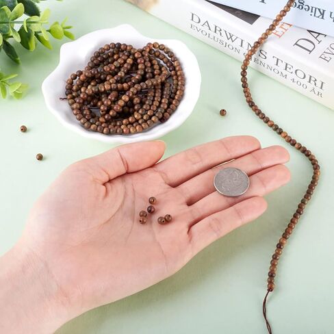 5 Strands 4mm Natural Wood Beads Strands Olive Round Polished Ball Wooden Loose Spacer Beads for Bracelet Necklaces Crafts DIY Jewelry Making, Hole: 1mm in Saudi Arabia