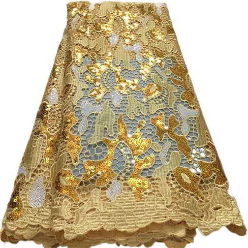 African Lace Fabric5 Yards Nigerian Water Soluble Lace Fabric Sequin Fabric for Wedding/Party/Daily Sewing (40581) in Saudi Arabia