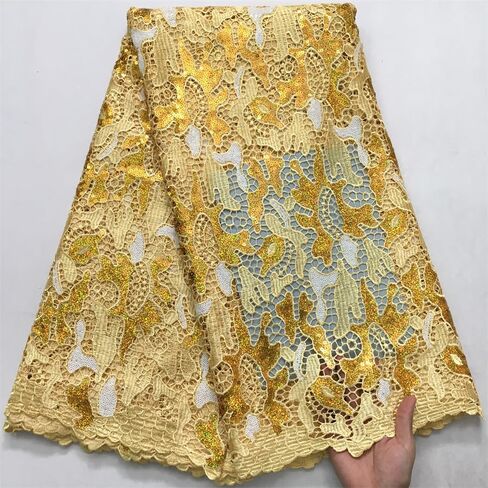 African Lace Fabric5 Yards Nigerian Water Soluble Lace Fabric Sequin Fabric for Wedding/Party/Daily Sewing (40581) in Saudi Arabia