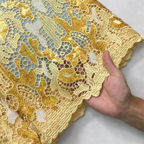 African Lace Fabric5 Yards Nigerian Water Soluble Lace Fabric Sequin Fabric for Wedding/Party/Daily Sewing (40581) in Saudi Arabia