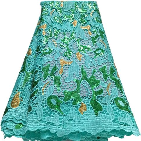 African Lace Fabric5 Yards Nigerian Water Soluble Lace Fabric Sequin Fabric for Wedding/Party/Daily Sewing (40581) in Saudi Arabia