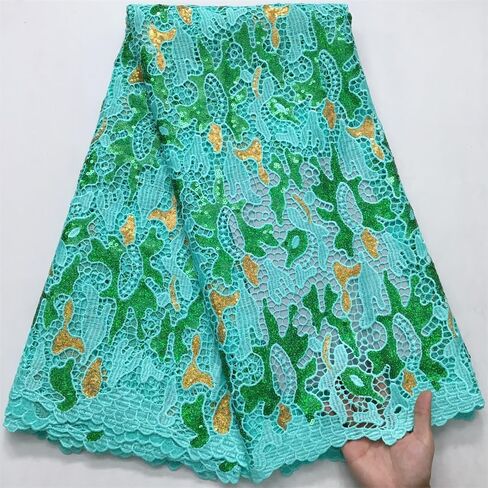 African Lace Fabric5 Yards Nigerian Water Soluble Lace Fabric Sequin Fabric for Wedding/Party/Daily Sewing (40581) in Saudi Arabia