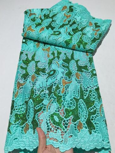 African Lace Fabric5 Yards Nigerian Water Soluble Lace Fabric Sequin Fabric for Wedding/Party/Daily Sewing (40581) in Saudi Arabia