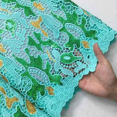 African Lace Fabric5 Yards Nigerian Water Soluble Lace Fabric Sequin Fabric for Wedding/Party/Daily Sewing (40581) in Saudi Arabia