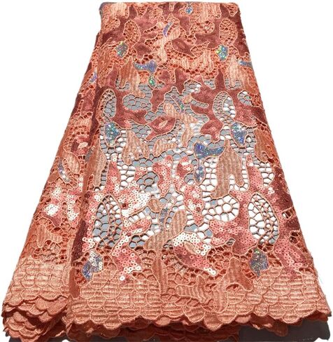 African Lace Fabric5 Yards Nigerian Water Soluble Lace Fabric Sequin Fabric for Wedding/Party/Daily Sewing (40581) in Saudi Arabia