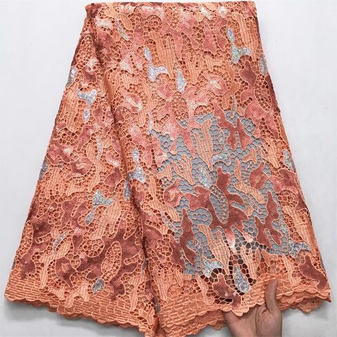 African Lace Fabric5 Yards Nigerian Water Soluble Lace Fabric Sequin Fabric for Wedding/Party/Daily Sewing (40581) in Saudi Arabia