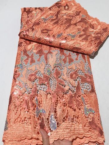 African Lace Fabric5 Yards Nigerian Water Soluble Lace Fabric Sequin Fabric for Wedding/Party/Daily Sewing (40581) in Saudi Arabia