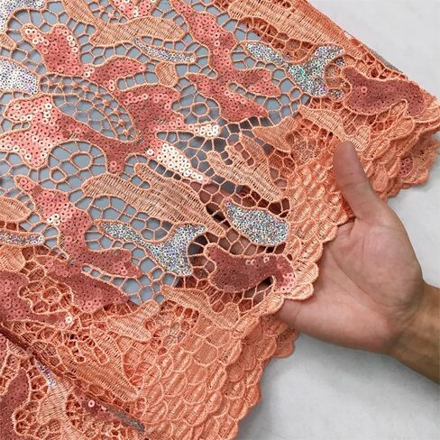African Lace Fabric5 Yards Nigerian Water Soluble Lace Fabric Sequin Fabric for Wedding/Party/Daily Sewing (40581) in Saudi Arabia