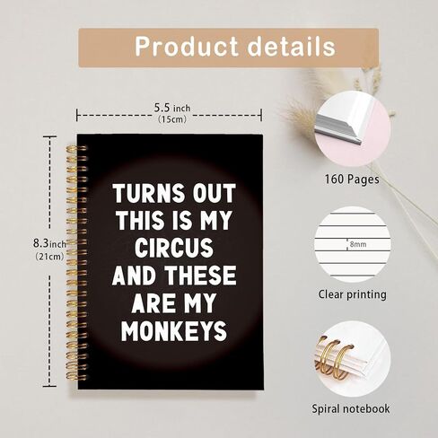 Funny Office Notebook for Work, Hilarious Coworker Gifts, Cute Spiral Journal for Work Notes, Aesthetic Gag Gift Turns Out This Is My Circus And These Are My Monkeys, 5.5x8.3 Inch in Kuwait