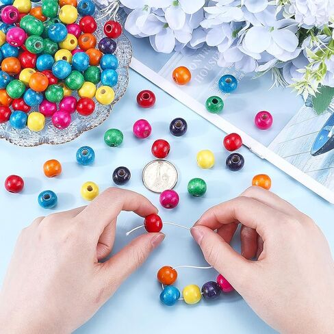 GORGECRAFT 200PCS 17 x 12MM Oval Wood Beads Colorful Natural Assorted Color Large Hole Bead Barrel Painted Wooden Spacer Loose Ball Bulk for DIY Craft Project Room Decoration Jewelry Bracelets Making in Saudi Arabia