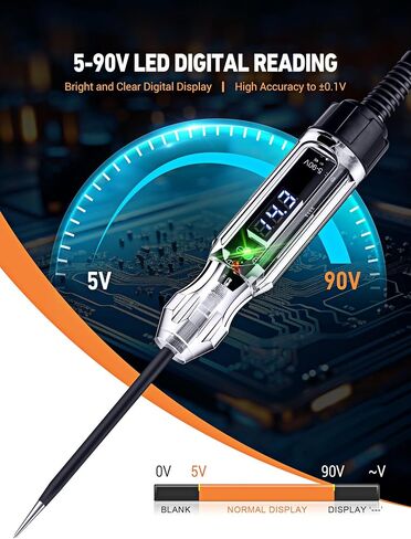 Upgraded 3-72V Digital Automotive LED Circuit Tester, DC Voltage Test Light with Voltmeter & Portable Spring Wire, Vehicle Circuits Low Voltage Light Tester Pen with Sharp Stainless Probe in Saudi Arabia