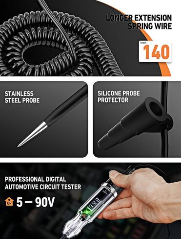 Upgraded 3-72V Digital Automotive LED Circuit Tester, DC Voltage Test Light with Voltmeter & Portable Spring Wire, Vehicle Circuits Low Voltage Light Tester Pen with Sharp Stainless Probe in Saudi Arabia