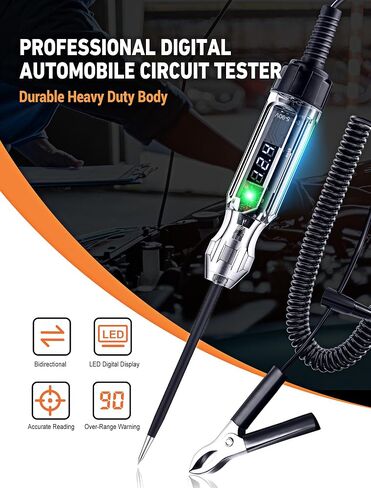 Upgraded 3-72V Digital Automotive LED Circuit Tester, DC Voltage Test Light with Voltmeter & Portable Spring Wire, Vehicle Circuits Low Voltage Light Tester Pen with Sharp Stainless Probe in Saudi Arabia