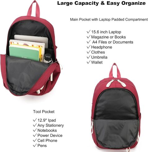 College Backpack for Women Men Laptop Backpack Fits 15.6Inch Notebook (Red) in Saudi Arabia