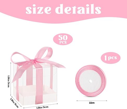 Hxezoc 50 Pack Favor Boxes 2x2x2 Inches Clear Candy Treat Boxes with Gold Ribbons, Mini Plastic Gift Boxes for Wedding, Birthday Party, Baby Shower, Classroom Decoration Supplies in Kuwait