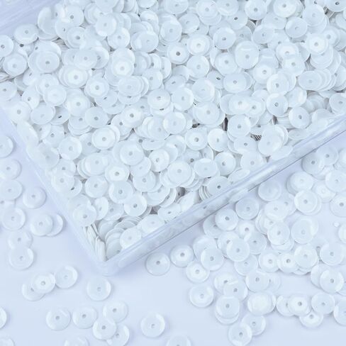 6mm Loose Sequins Bulk（5500 pcs,Embroidery Craft Sequins with Holes, Iridescent Spangles for Decorations and Sewing Craft Decorations Art DIY (White) in Saudi Arabia