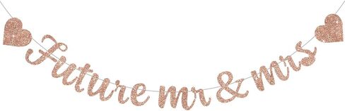 Glitter Gold Future Mr & Mrs Banner with Heart,Pre-Strung,Engagement Ceremony Decor Bridal Party Wedding Decorations,Bachelorette Party, Wedding Eve Parties Supply in Kuwait