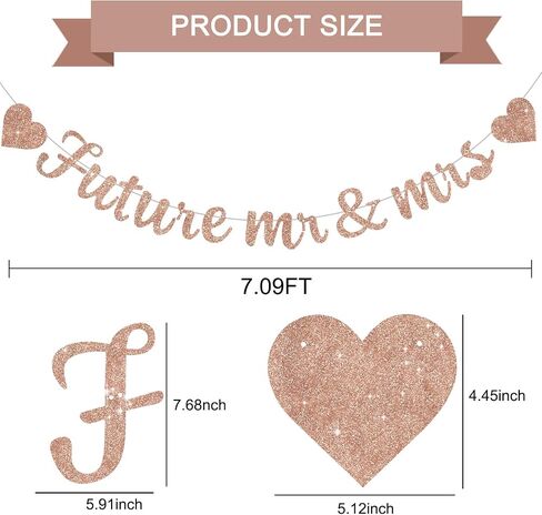 Glitter Gold Future Mr & Mrs Banner with Heart,Pre-Strung,Engagement Ceremony Decor Bridal Party Wedding Decorations,Bachelorette Party, Wedding Eve Parties Supply in Kuwait