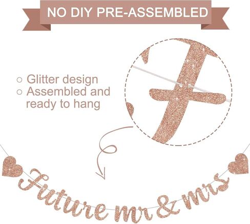 Glitter Gold Future Mr & Mrs Banner with Heart,Pre-Strung,Engagement Ceremony Decor Bridal Party Wedding Decorations,Bachelorette Party, Wedding Eve Parties Supply in Kuwait