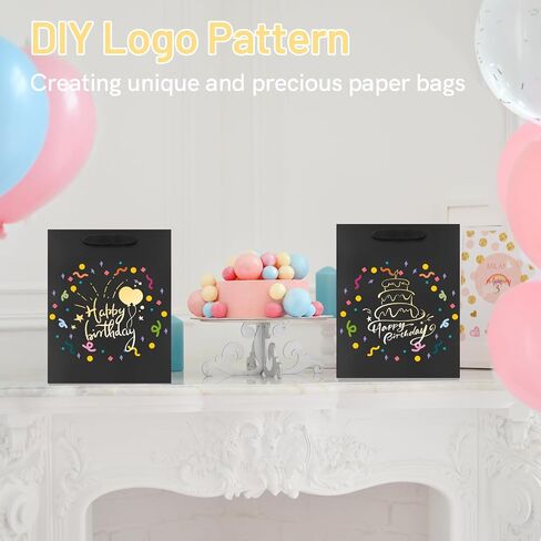 FISHLONO Black Gift Bags Bundle in Different Sizes (8 Small 8.5'', 8 Medium10'', 8 Large 13'') Gift Bags with Tissue Paper, Black Kraft Paper Bags for Wedding, Graduations, Birthdays, Shopping (24) in Saudi Arabia