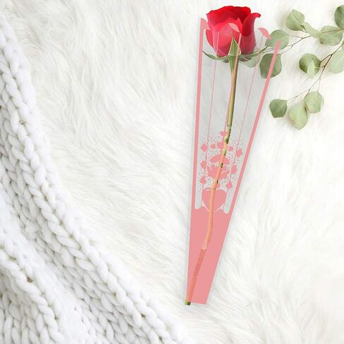 Clzemo 100 Pieces Flower Sleeves for Bouquets, Clear Single Rose Packaging Bag Florist Floral Arrangement Supplies, Plastic Flowers Wrapping Bags for Holiday Party Festival Wedding Valentine's Day in Kuwait