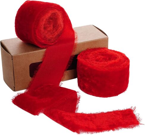 Red Frayed Velvet Ribbon for Gift Wrapping, Valentine's Day Party Decoration, Christmas Crafts Bouquet Invitation Wedding Party Decor, 2 Rolls 1 1/2 Inch x 2 Yd (4 Yards Total, Red) in Saudi Arabia