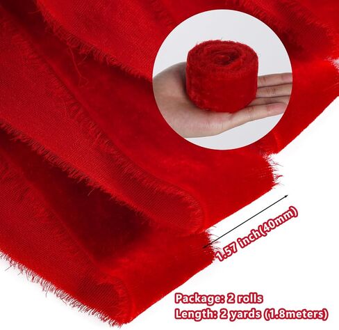 Red Frayed Velvet Ribbon for Gift Wrapping, Valentine's Day Party Decoration, Christmas Crafts Bouquet Invitation Wedding Party Decor, 2 Rolls 1 1/2 Inch x 2 Yd (4 Yards Total, Red) in Saudi Arabia